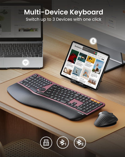 ProtoArc, Teclado ergonómico Bluetooth retroiluminado, recargable.