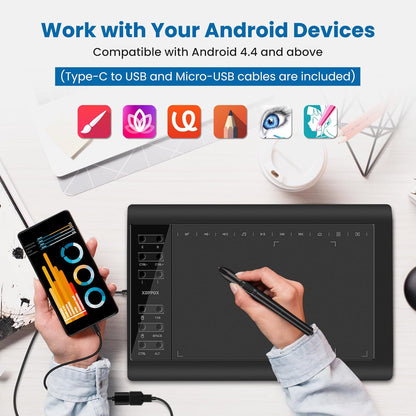 Tableta de dibujo grafico de 10 x 6", compatible con PC/Mac/Android iOS.