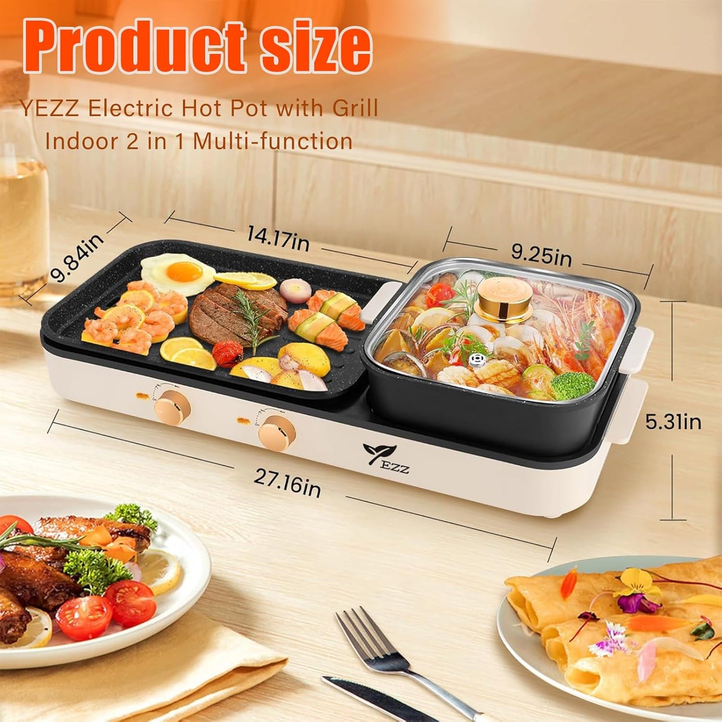 Parrilla eléctrica para interiores, 2 en 1, Control de Temp. (USADA).