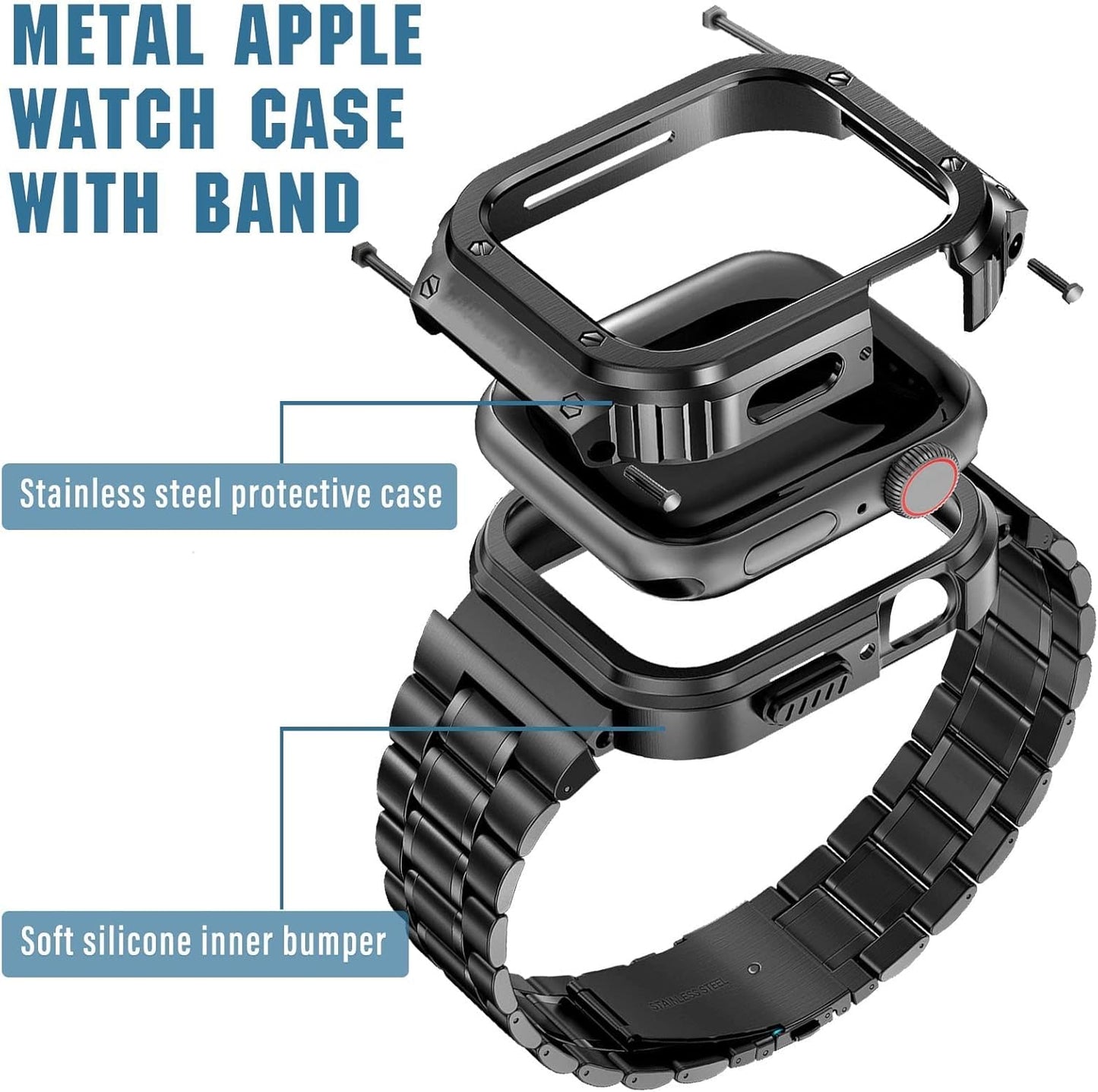 Correa de reloj, acero inoxidable, compatible con Apple Watch.