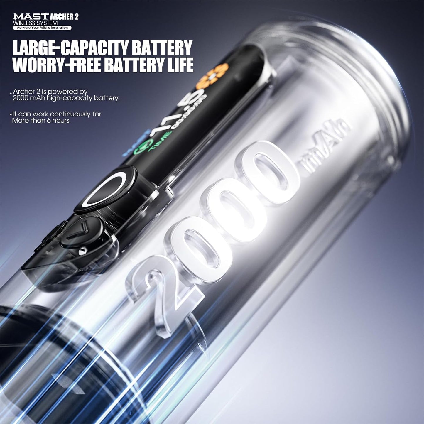 Pluma de tatuaje inalámbrica, Mast Archer2, Negro (USADO).