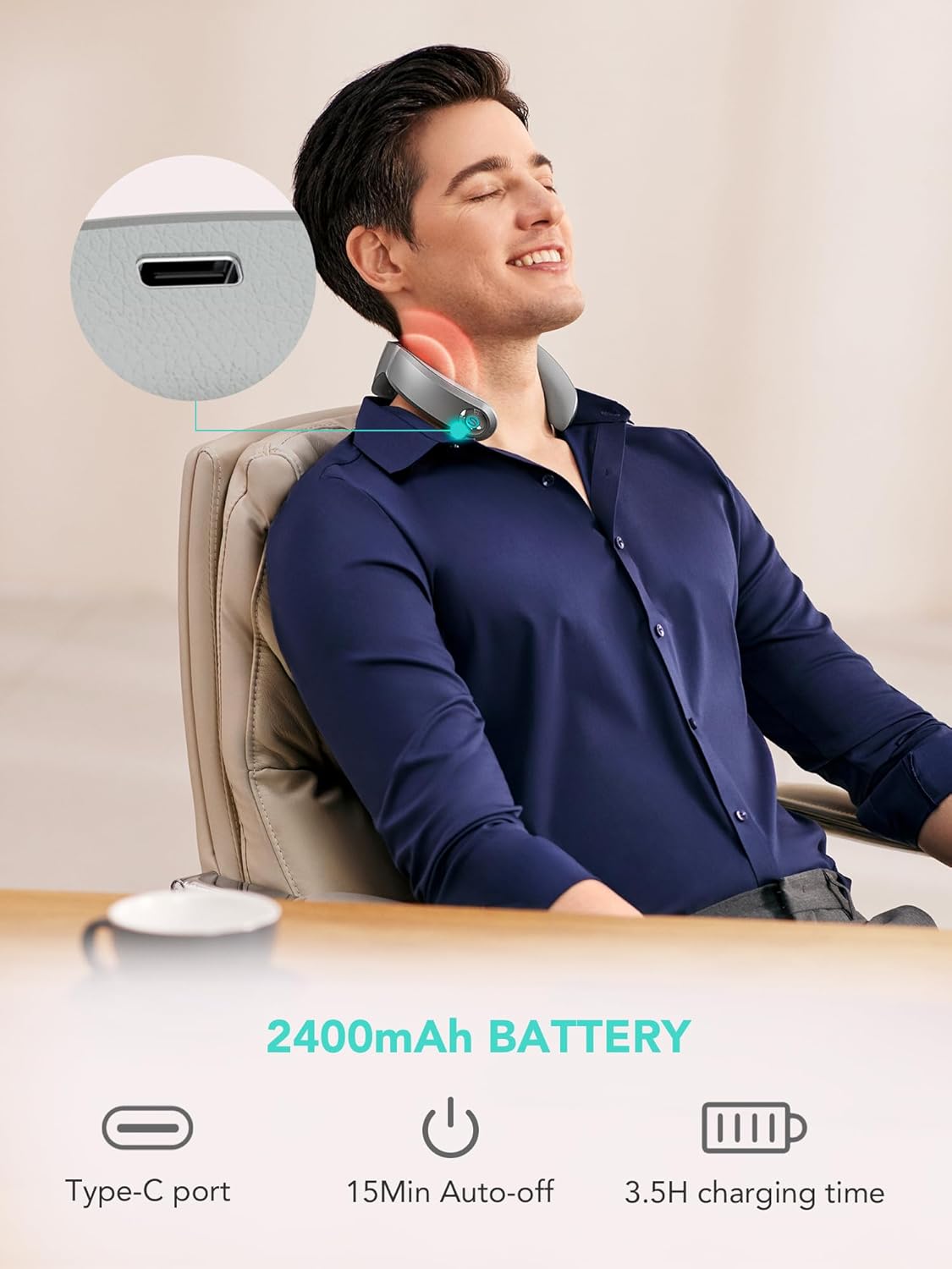 Masajeador de cuello plegable, inalámbrico, vibración tejido profundo.