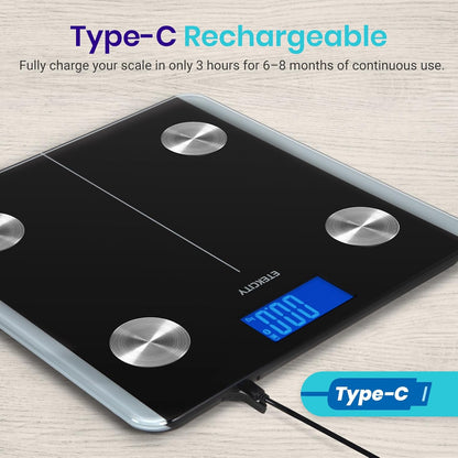 Etekcity Báscula digital de peso corporal, analizador de grasa corporal recargable. usado