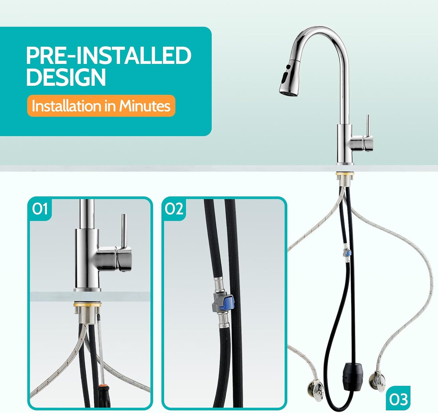 Grifo de fregadero de cocina, níquel cepillado, rociador desplegable.