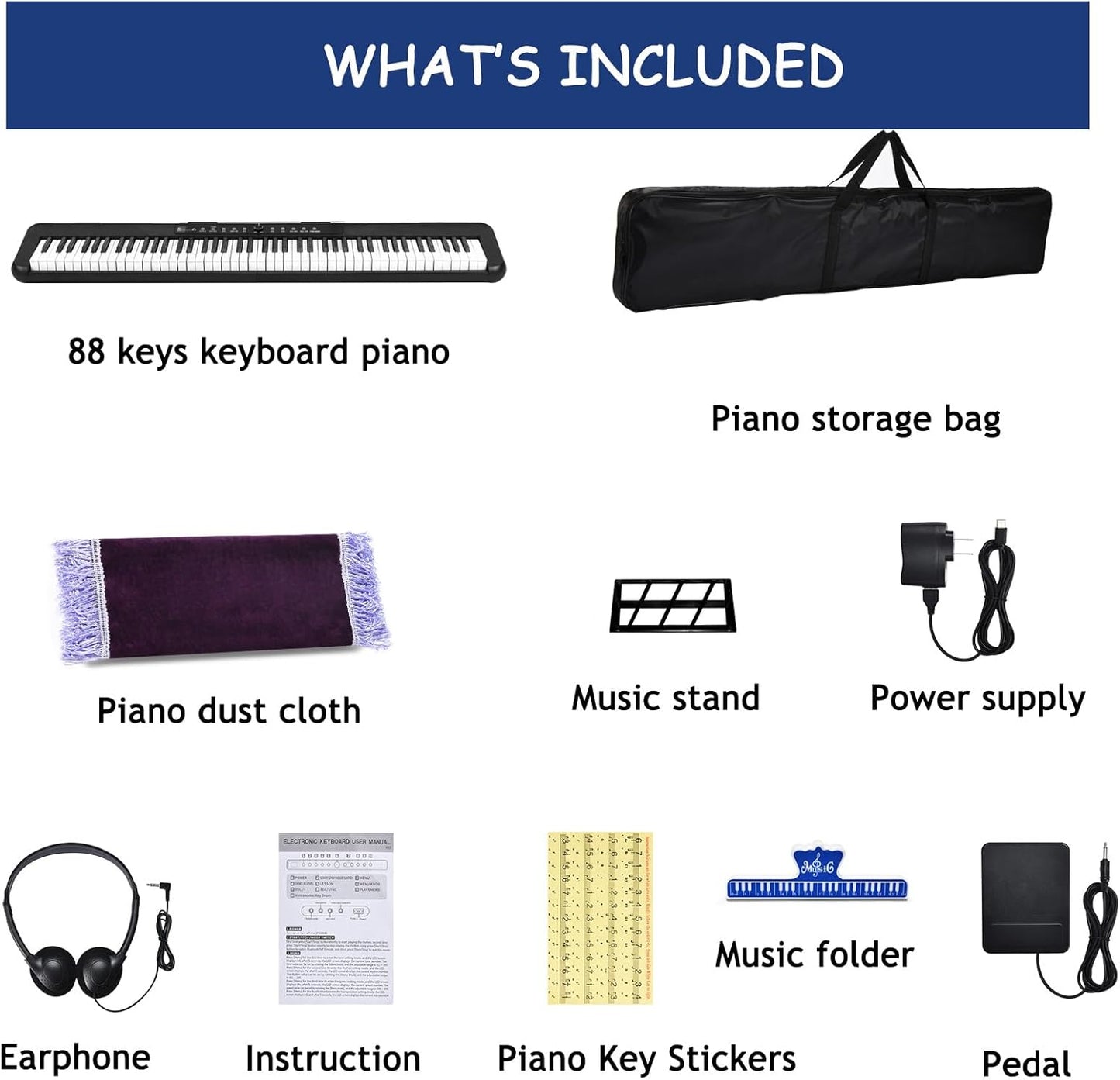 Piano digital de 88 teclas, tamaño completo, pedal de sostenido.