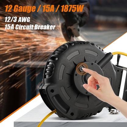 Carrete de cable de extensión retráctil de calibre 12, 50 FT (USADO).