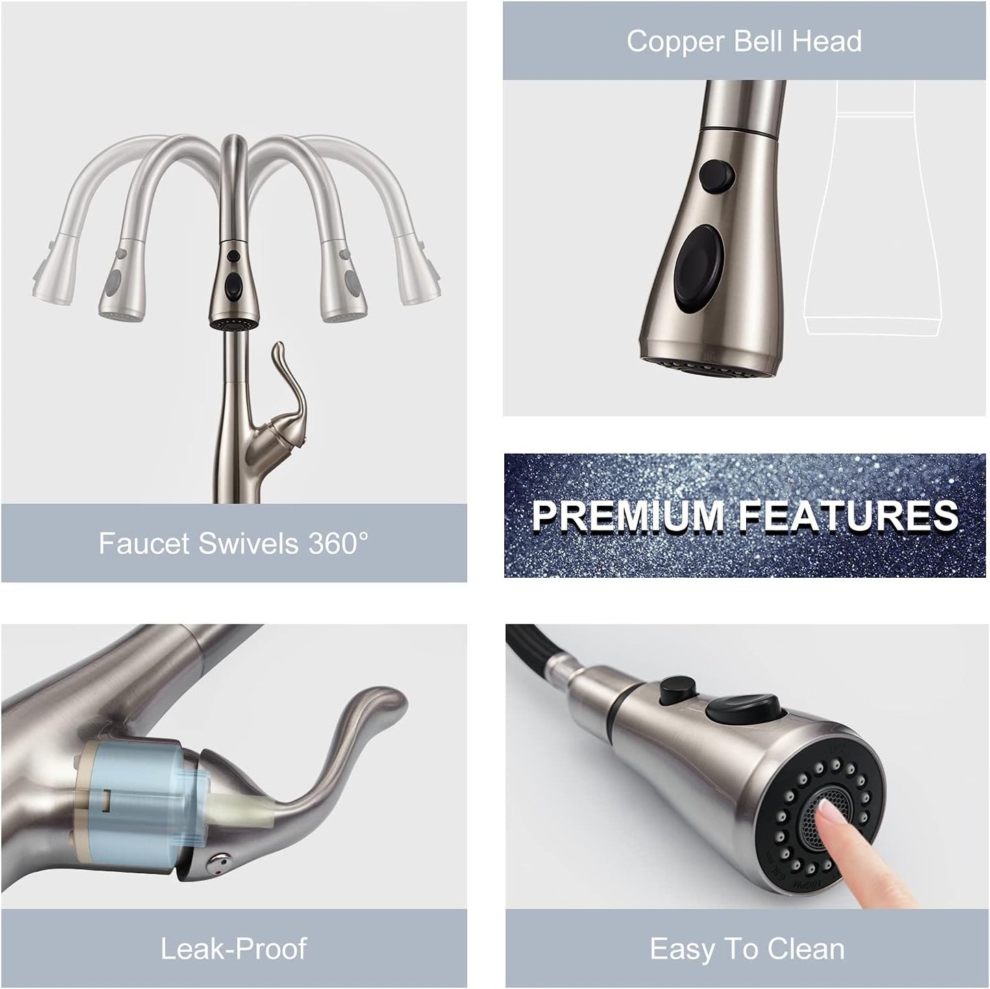 Grifo de cocina moderno con rociador extraíble de una sola manija.