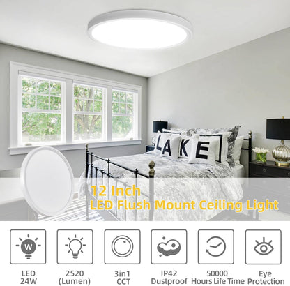 Paquete de 6 lámparas de techo LED, 12", redondas, blancas.