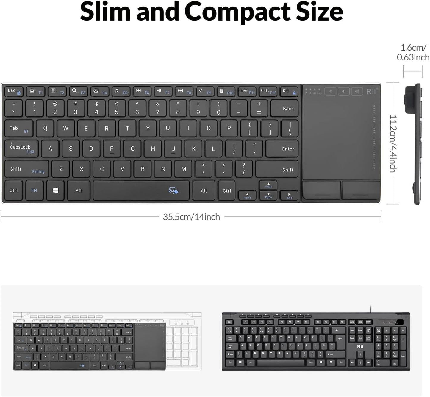 Rii Teclado Bluetooth inalámbrico ultra delgado multidispositivo