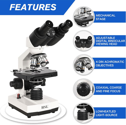 Microscopio 1000x 400x, Compuesto Binocular (TRI) para Adultos Profesional.