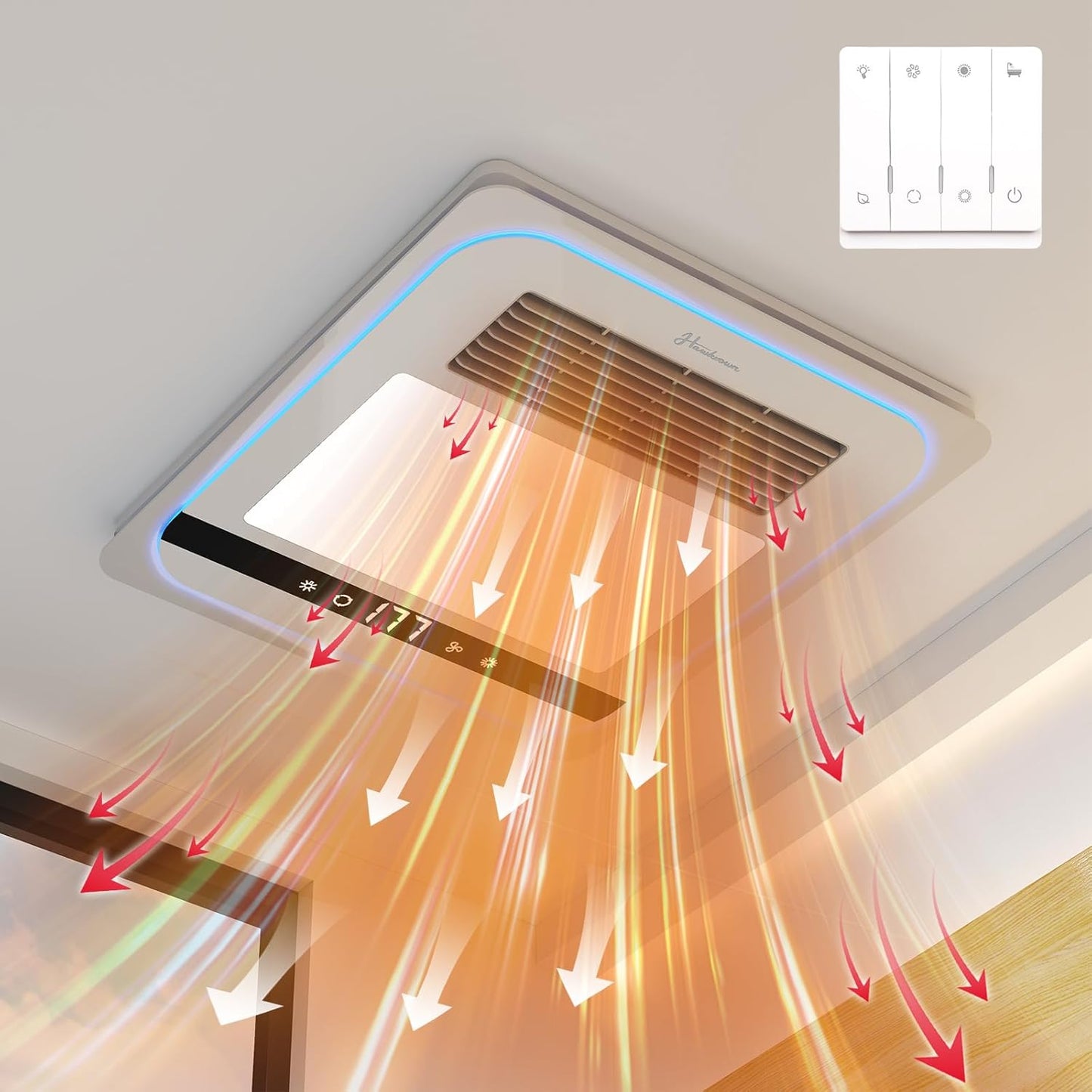 Ventilador de escape de baño 4 en 1 con luz, 1760 W, 190 CFM,