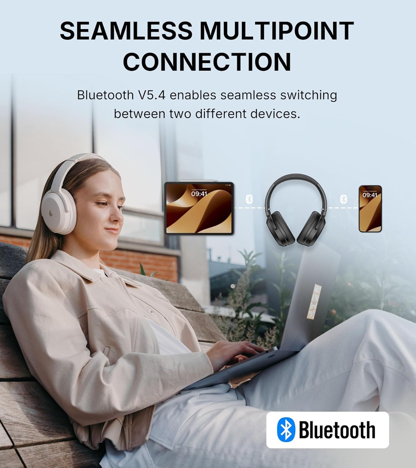 Auriculares inalámbricos sobre la oreja con cancelación activa de ruido, Edifier WH700NB Pro