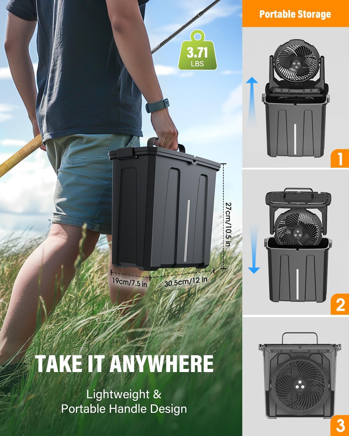 Ausic Ventilador de niebla portátil de cubo,recargable.