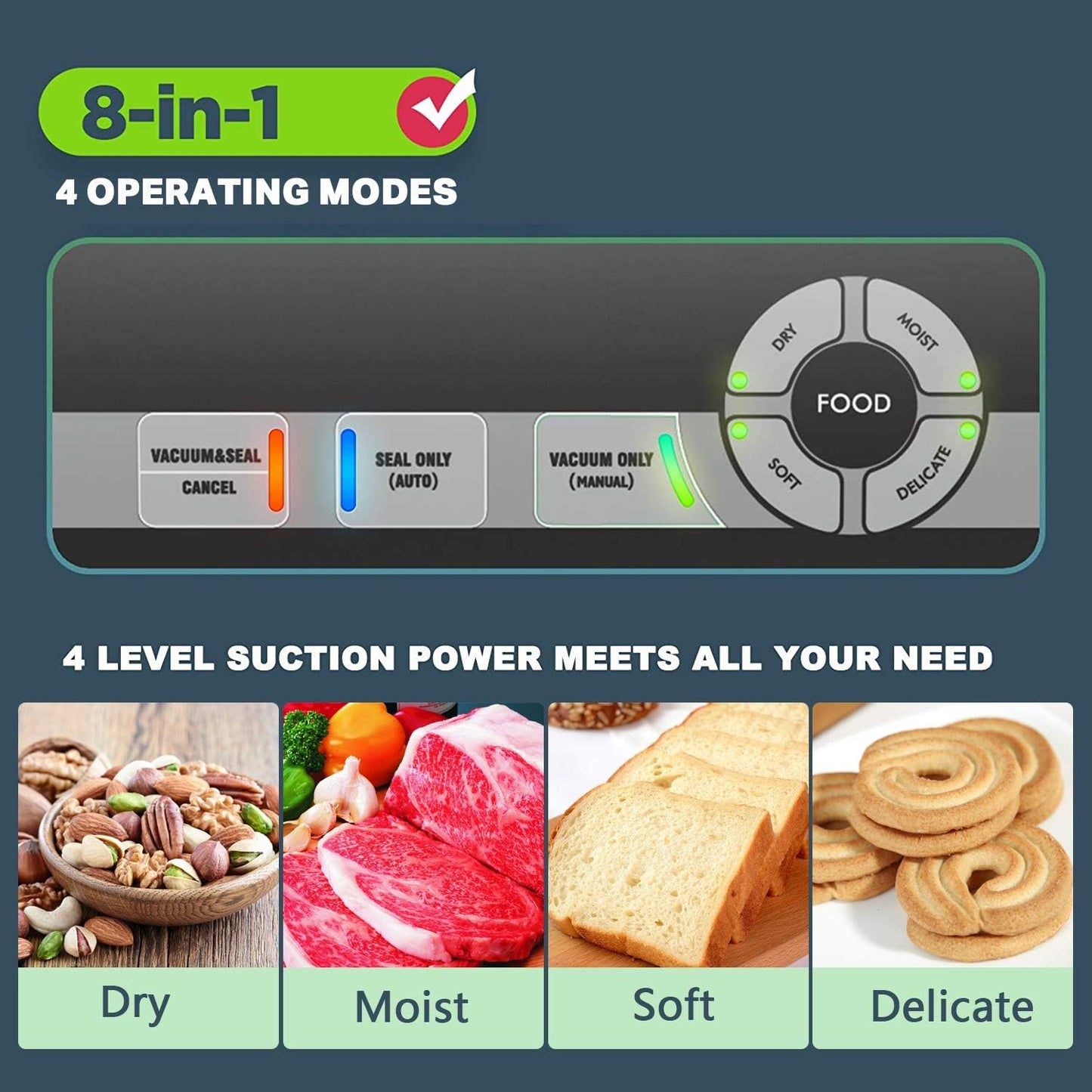 Máquina selladora al vacío de precisión, de alimentos profesional, 8 en 1 . POTANE