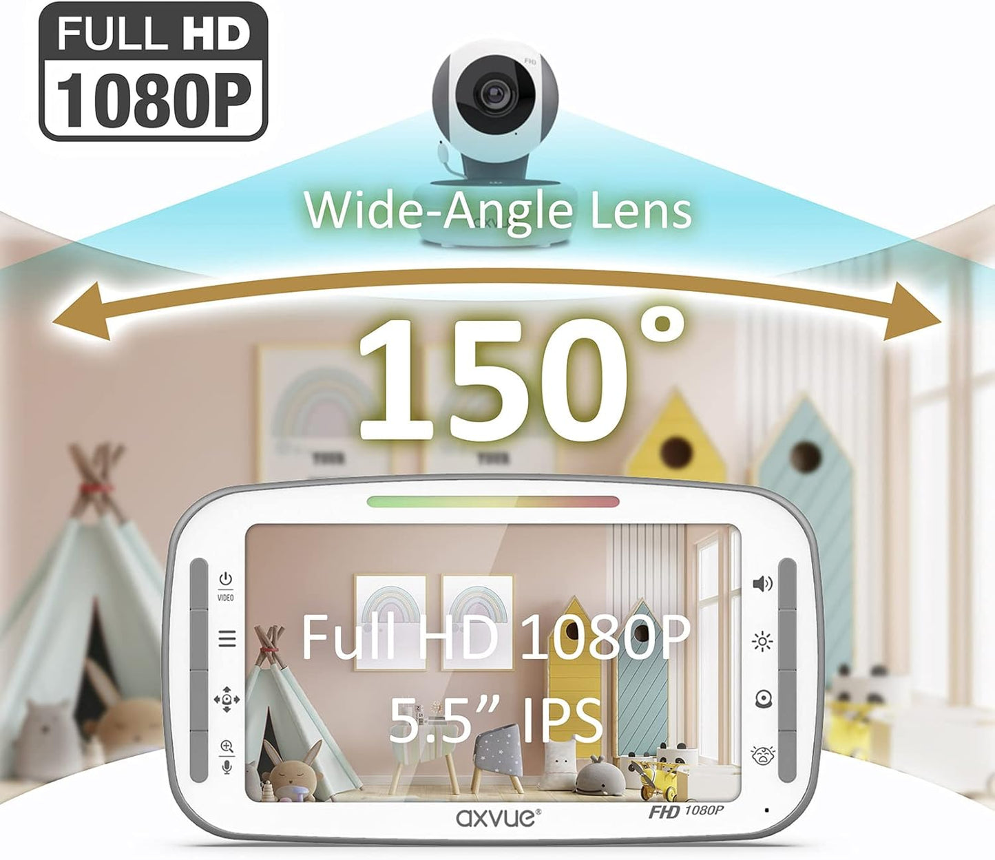 Monitor de video para bebé, Full HD de 1080P,  monitor IPS de 5.5".