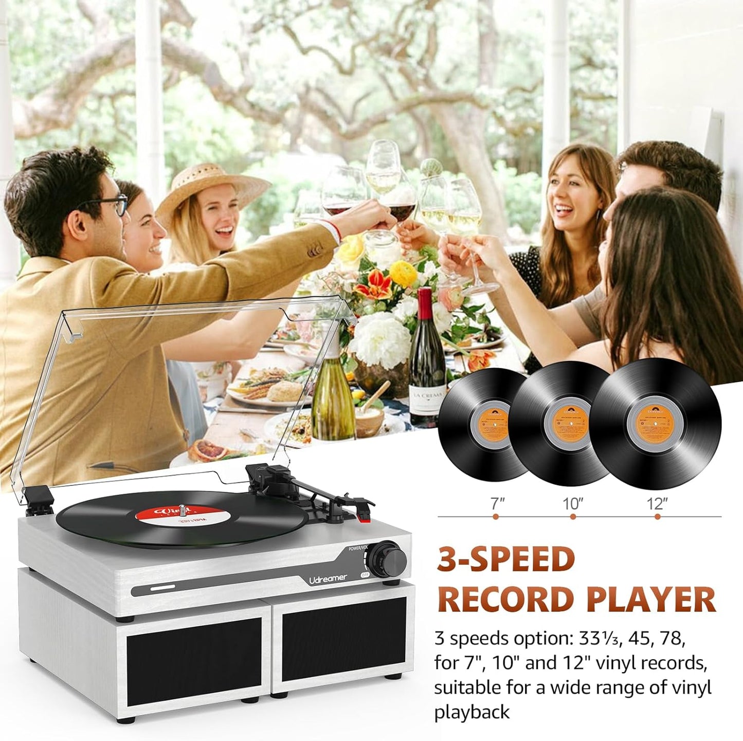 Reproductor de discos de vinilo con altavoces externos, Udreamer.