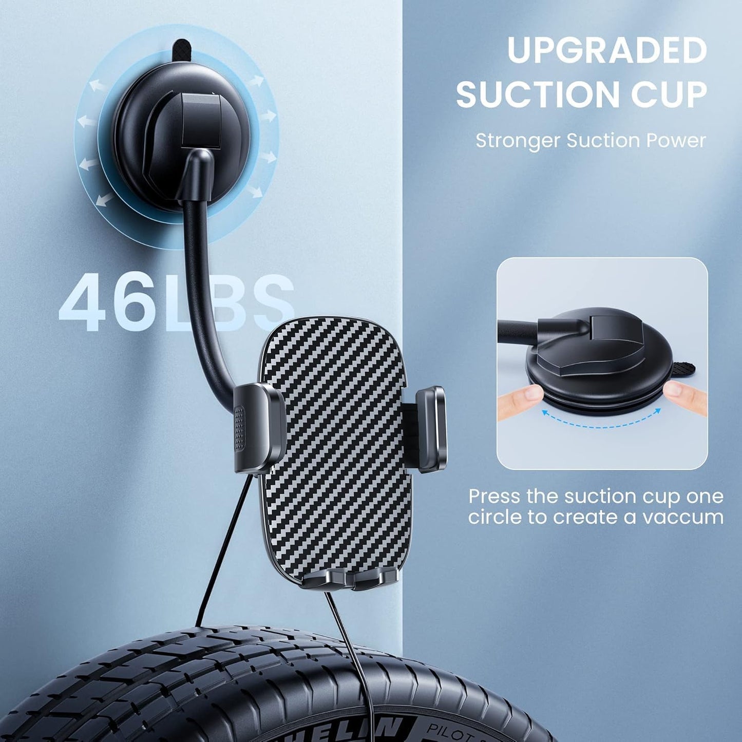 Soporte de coche, para teléfono BIPOPIBO, Brazo largo flexible, ventosas.