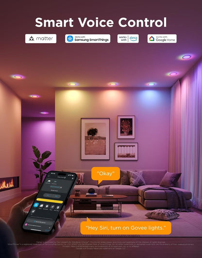 Luces empotrables Govee H601F de 6", LED Smart, RGBIC Alexa, 4pack.