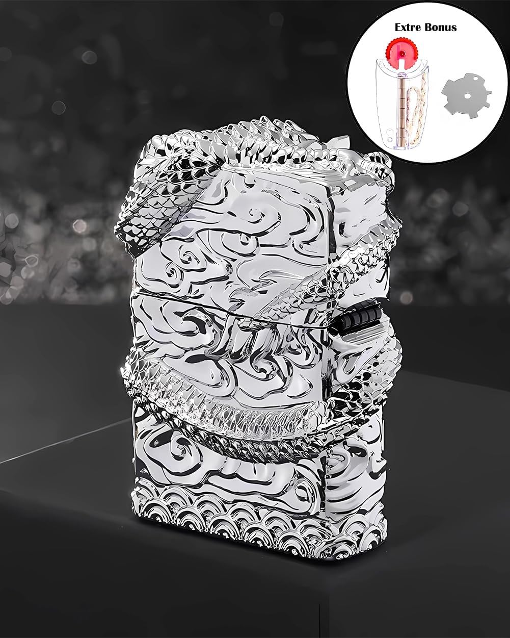 Encendedor de dragón, portátil y reutilizable, color plata.