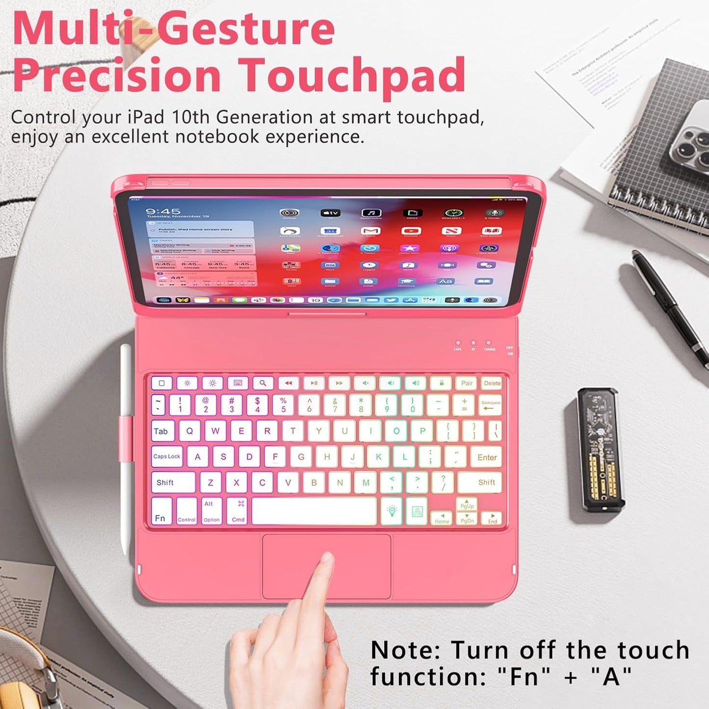 Funda con teclado táctil para iPad de 11", Fuwang, giratoria 360.