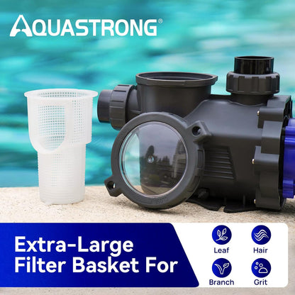 Bomba de piscina Aquastrong PSP100T-LV, 1HP alto flujo, con filtro.