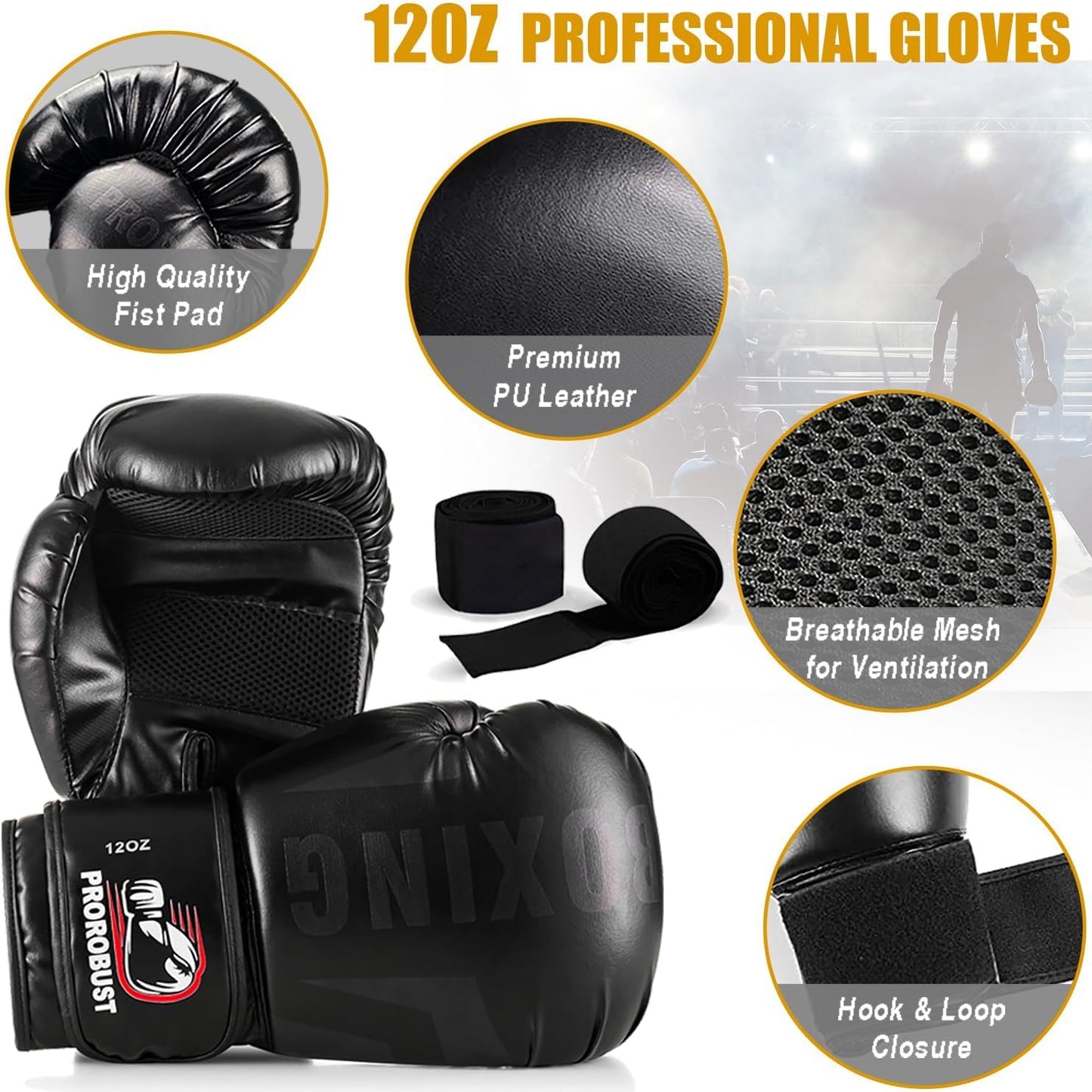 Saco de boxeo para adultos, bolsa de boxeo pesada de poliuretano Prorobust