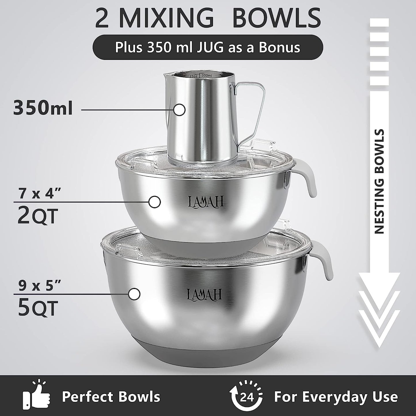 Juego de tazones acero inoxidable para mezclar con tapas  Lamah