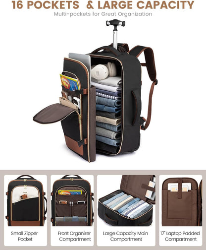 Mochila con ruedas Lovevook, 17"-57 lts, aprobada para debajo del asiento.