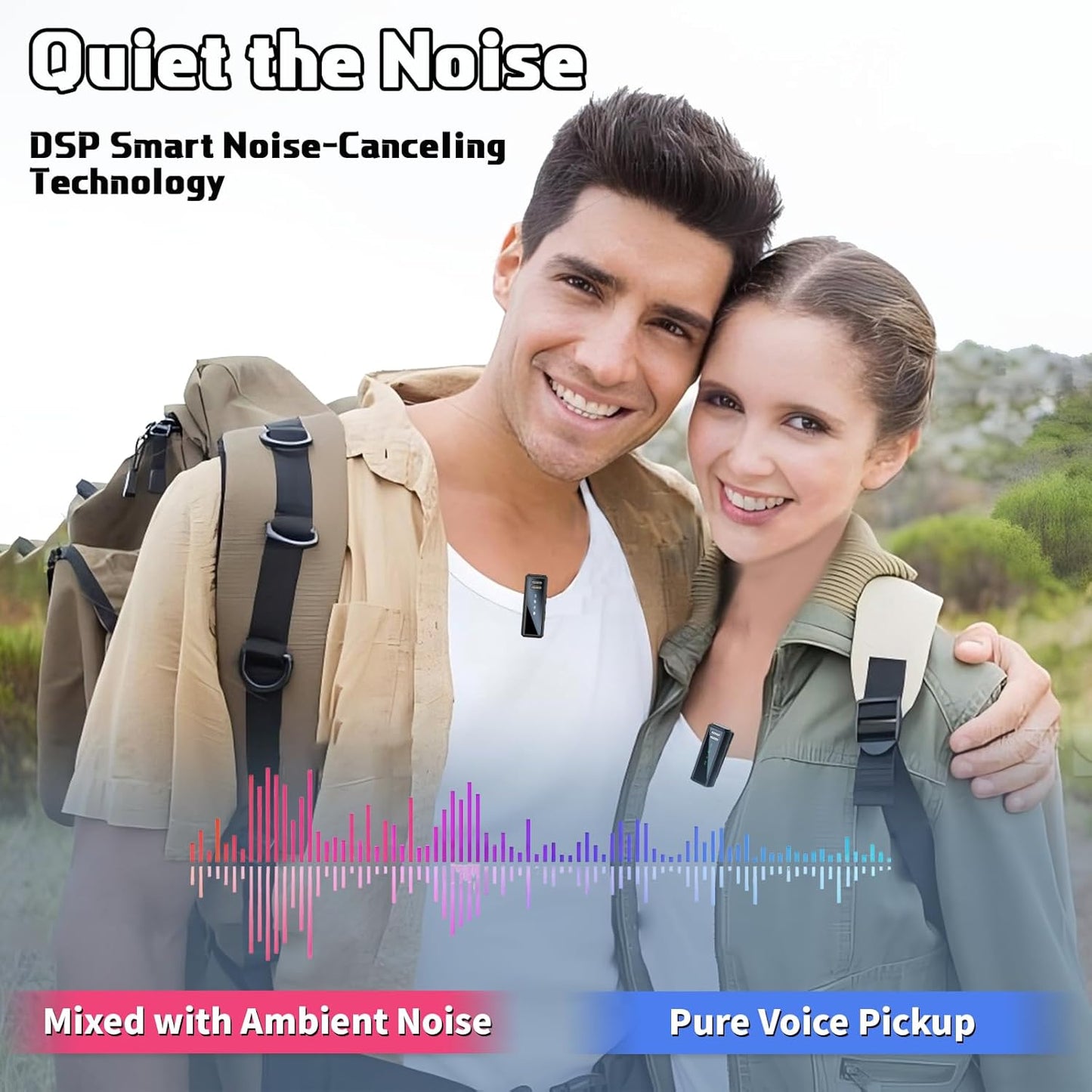 Micrófono Lavalier inalámbrico con cancelación de ruido.