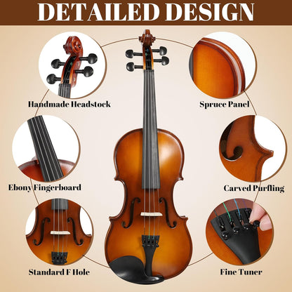 Juego de violín Kmise acústico 4/4, con estuche, colofonia y cuerdas.
