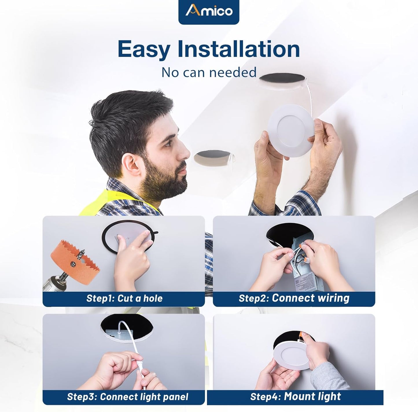 Amico Paquete de 24 luces LED empotrables ultrafinas 3"