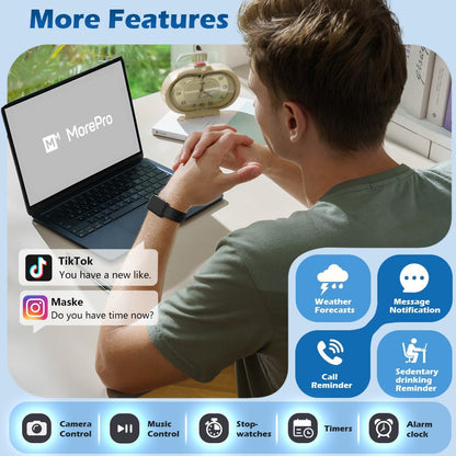 Reloj inteligente, IP68 impermeable, fitness tracker, MorePro AIR2. (NEGRO)