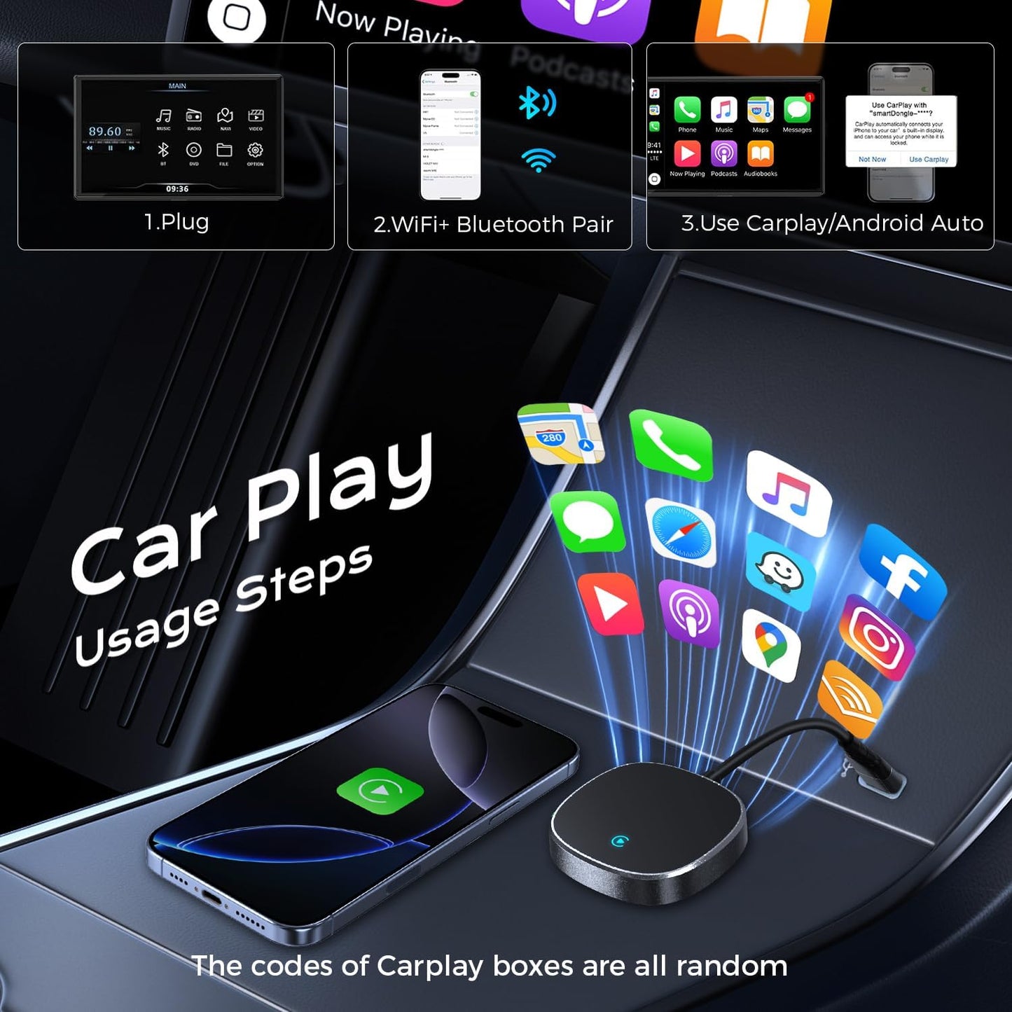 Adaptador inalámbrico CarPlay Plug & Play Android y IOS
