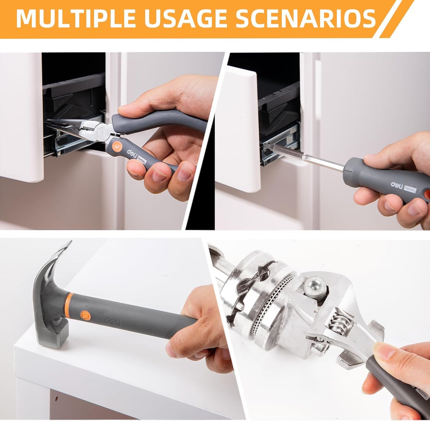 Juego de herramientas de mano, cajas apilables, compacta, Deli.