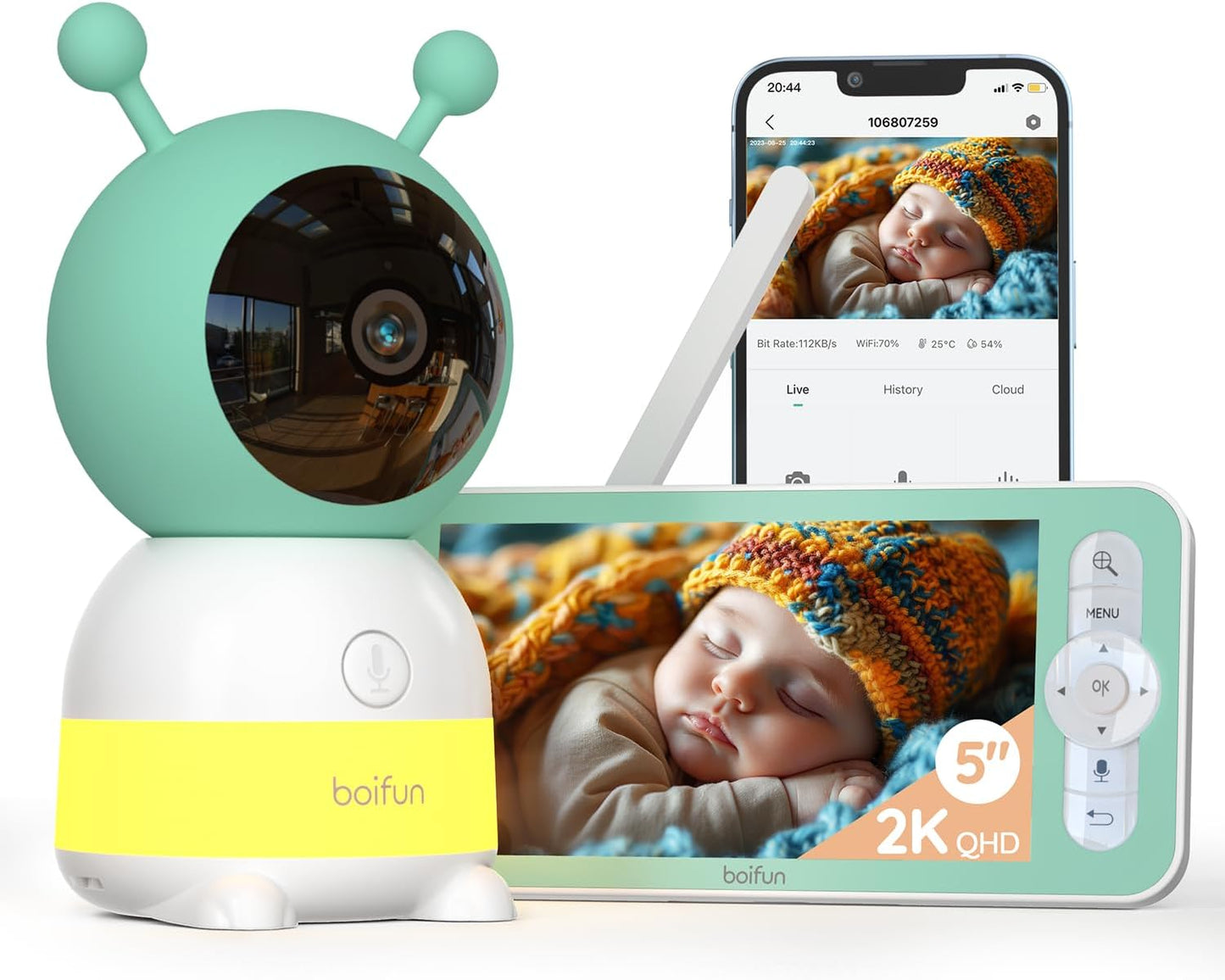 Monitor de bebé BOIFUN 6T, compatible con 2 cámaras.(USADO).