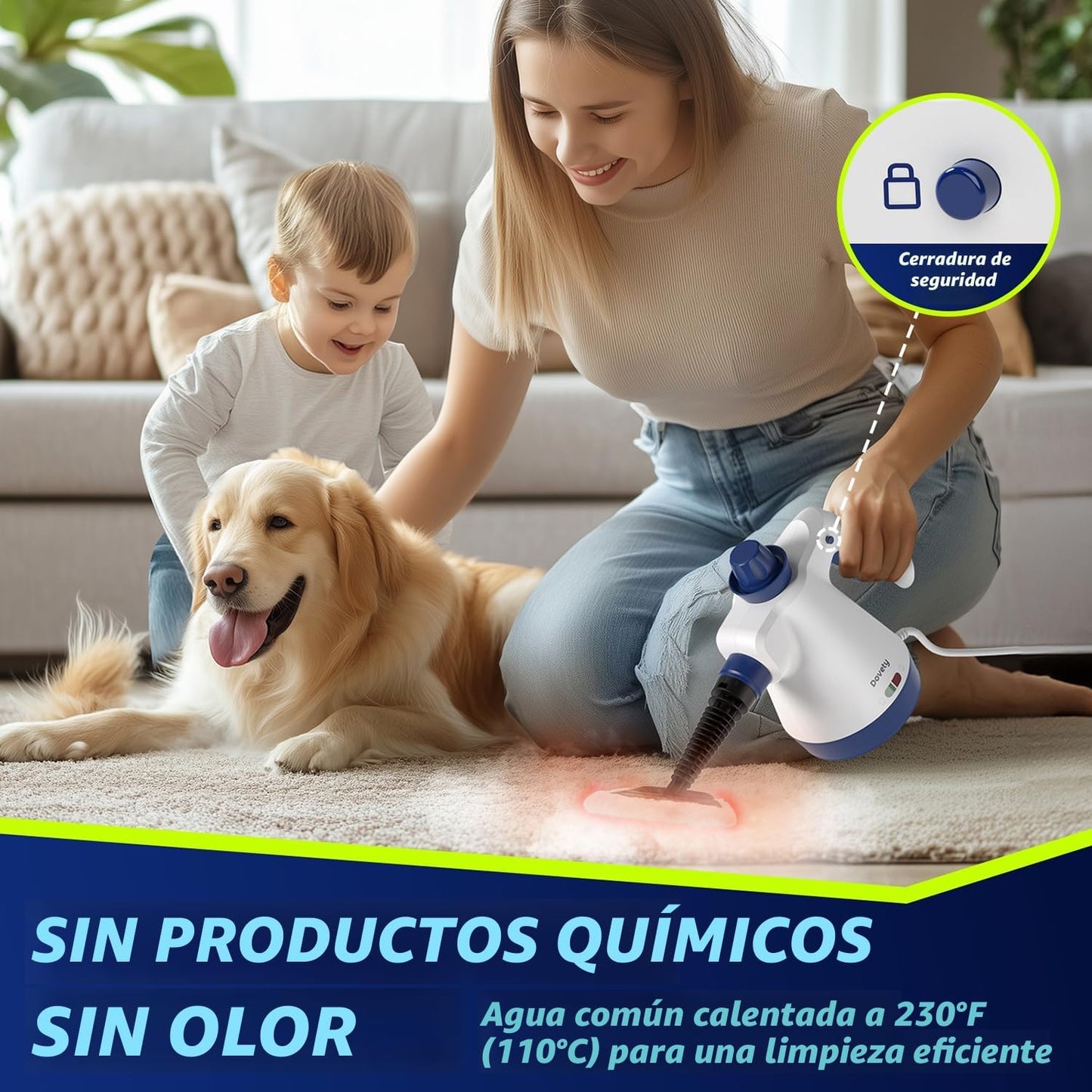 Limpiador a vapor, a presión para el hogar con 12 accesorios y bloqueo de seguridad.