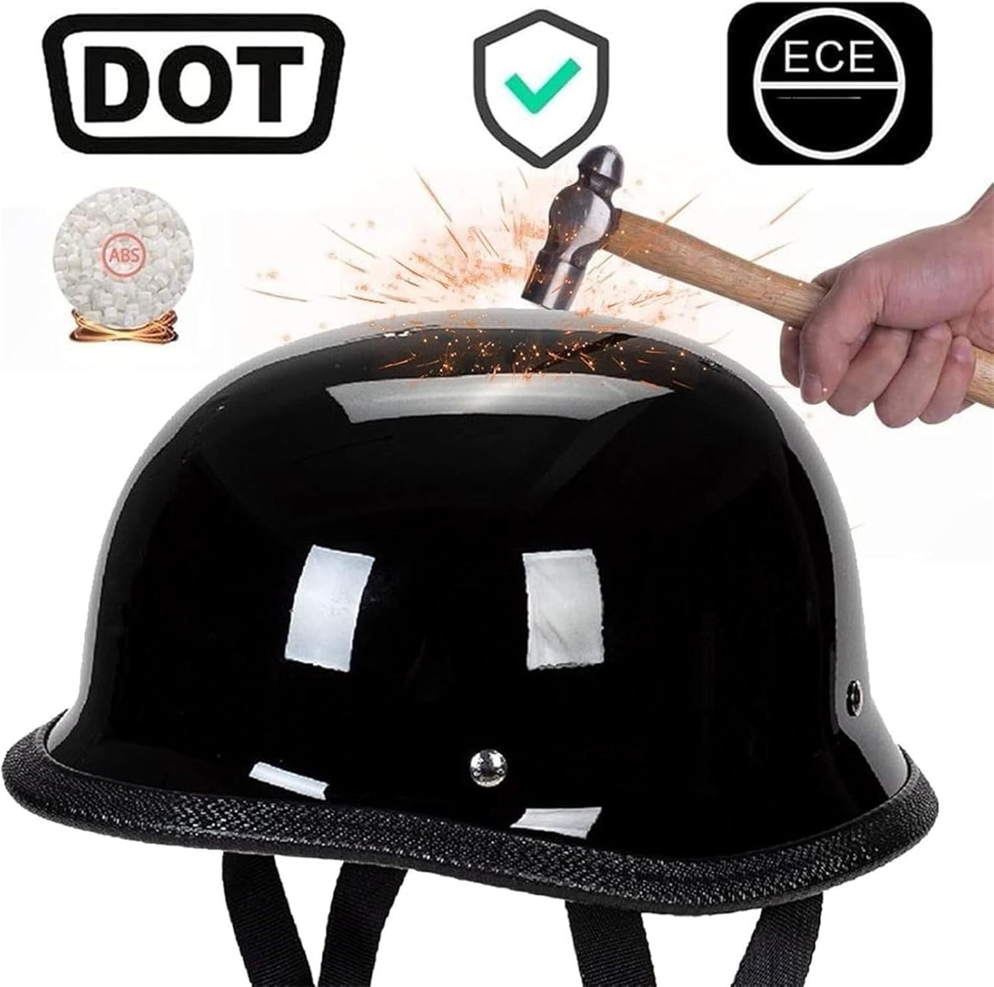 Medio casco de motocicleta, diseño retro-alemán, Certificación DOT.