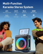 Karaoke con 2 micrófonos inalámbricos recargables, VERKB T09.