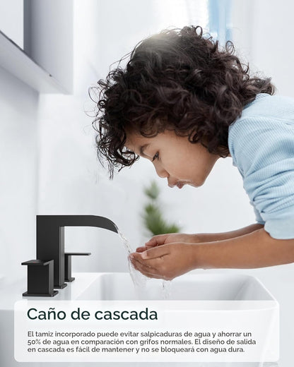 Grifo Baño Cascada Elegante FORIOUS 8" Negro Mate
