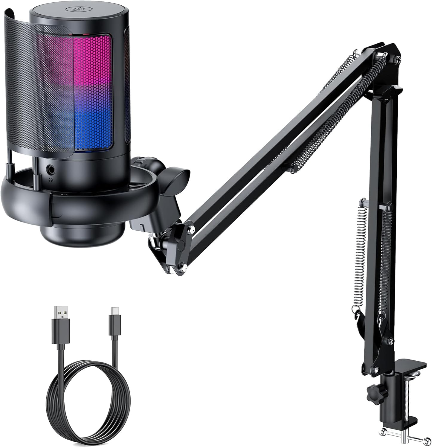 QIUOIO Micrófono para videojuegos con brazo, RGB (DETALLE).