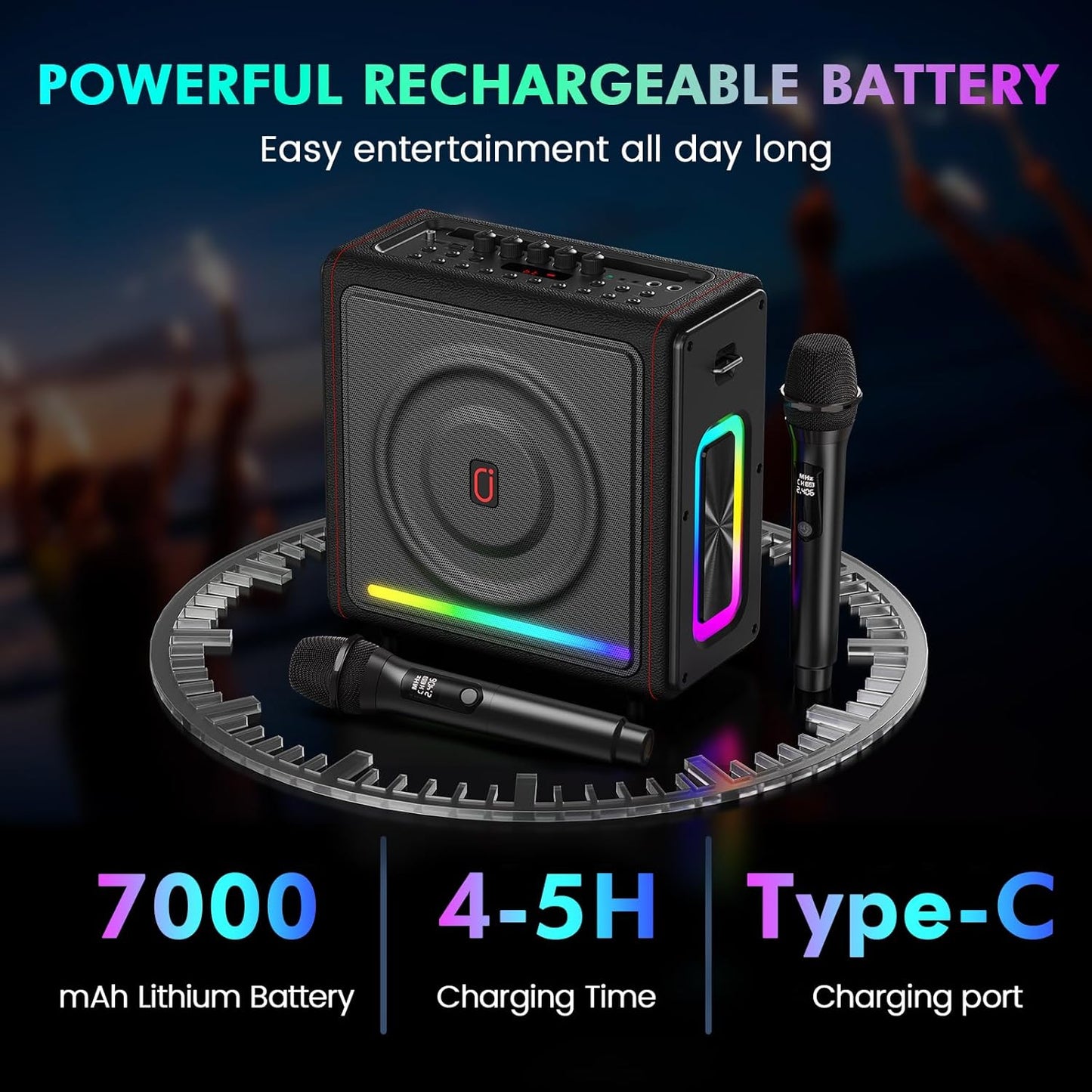 Máquina de karaoke con 2 micrófonos inalámbricos, ms78.