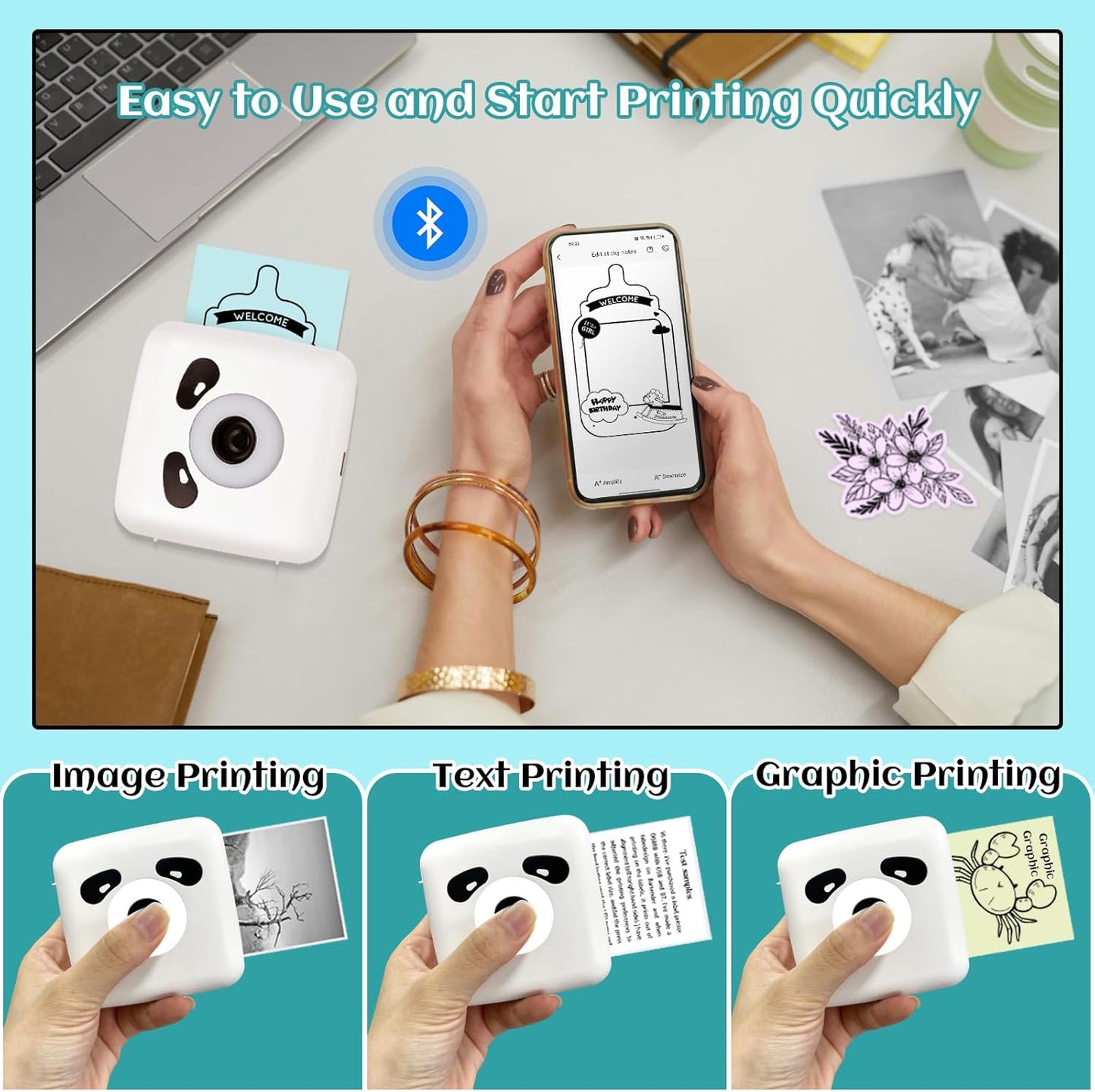 Vretti Mini impresora térmica portátil de bolsillo.