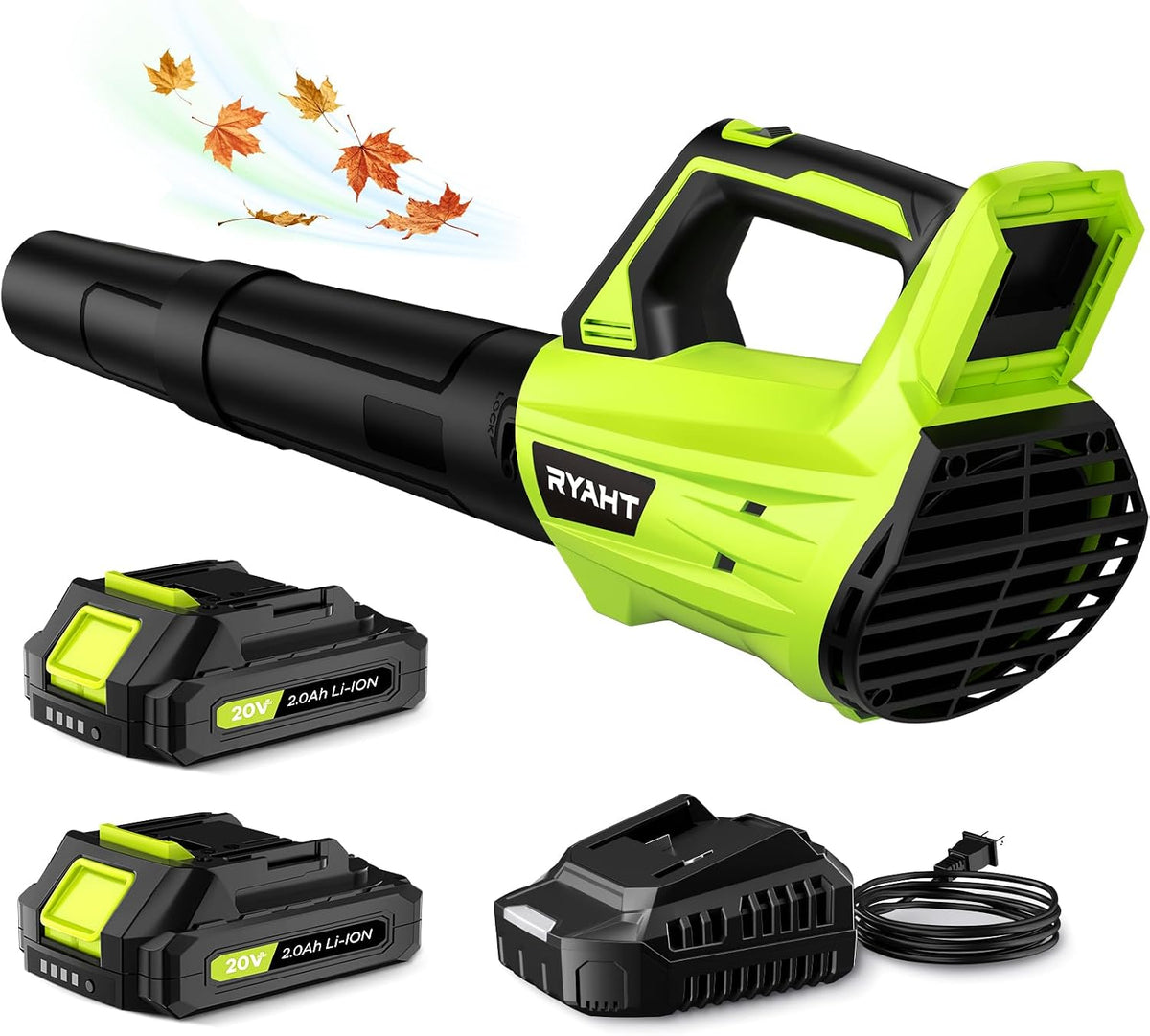 Soplador de hojas inalámbrico 20V con 2 baterías y cargador
