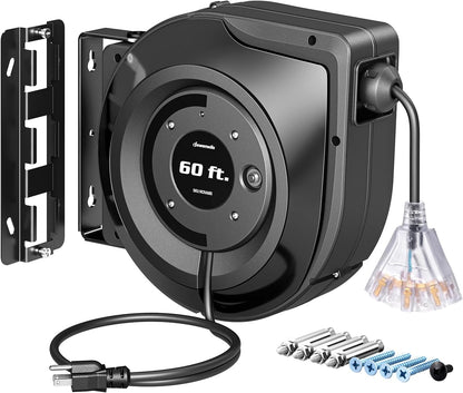 Carrete Retráctil Cable Extensión 60 Pies 12AWG. DEWENWILS