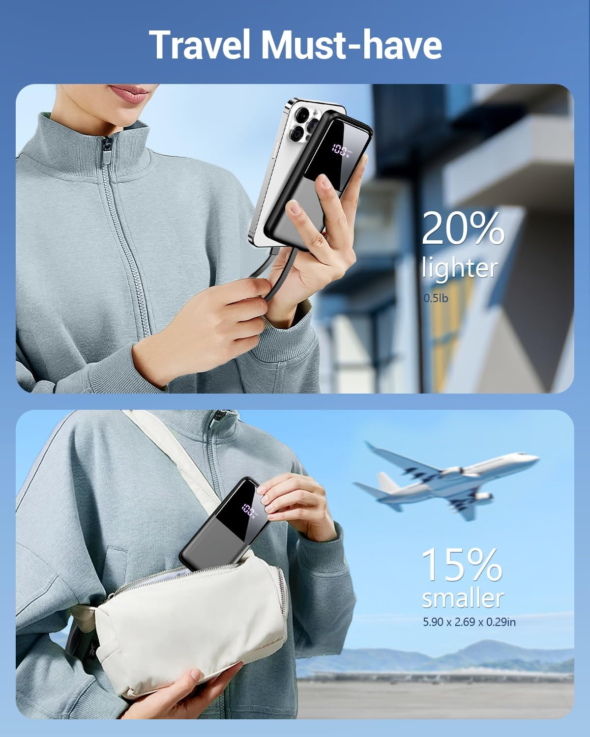 Cargador portátil de batería PB-08 15000 mAh negro