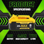 Baterías de repuesto Yayetur, compatible con Dewalt, 20V Max 8000 mAh