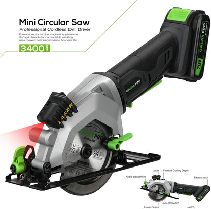 GALAX PRO 20V 4-1/2" Sierra circular inalámbrica con batería de 2.0Ah USADO.