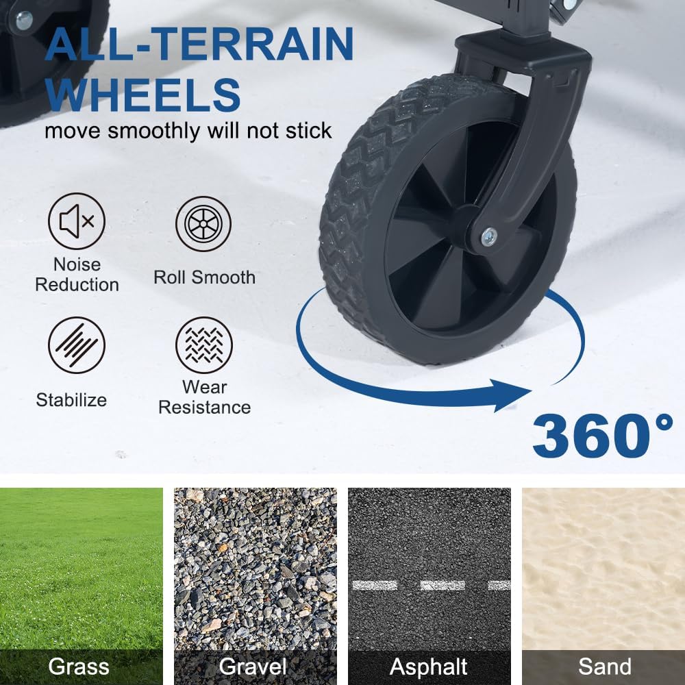 Carro plegable plegable, resistente, 180 lbs. (Detalle en rueda).