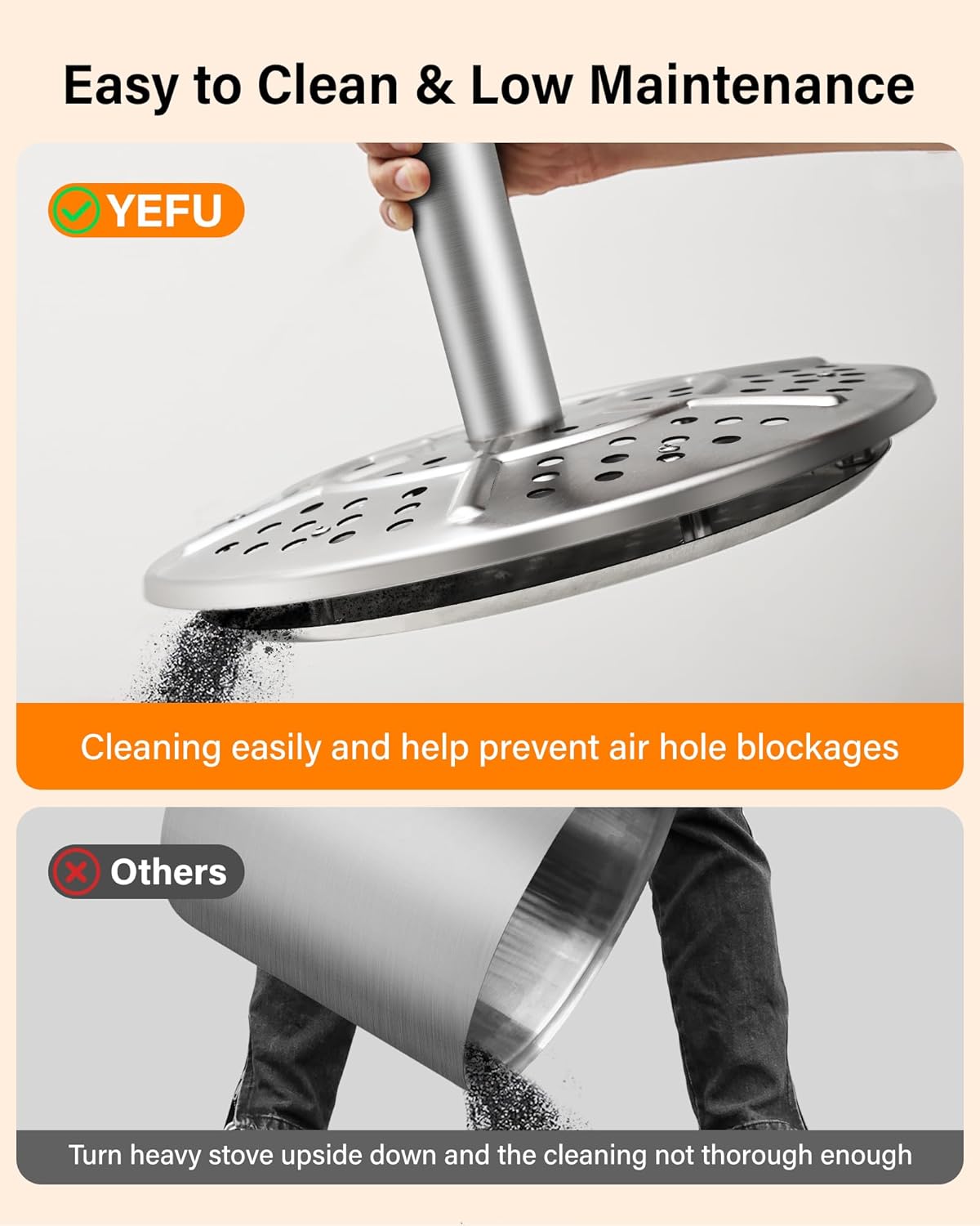 YEFU Fogata con cenicero extraíble: sin humo, acero inoxidable.