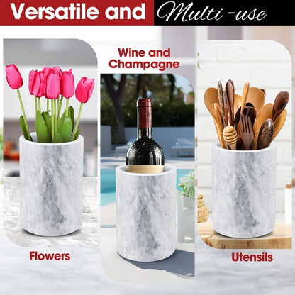 Soporte para utensilios de cocina y enfriador de vino, mármol blanco natural